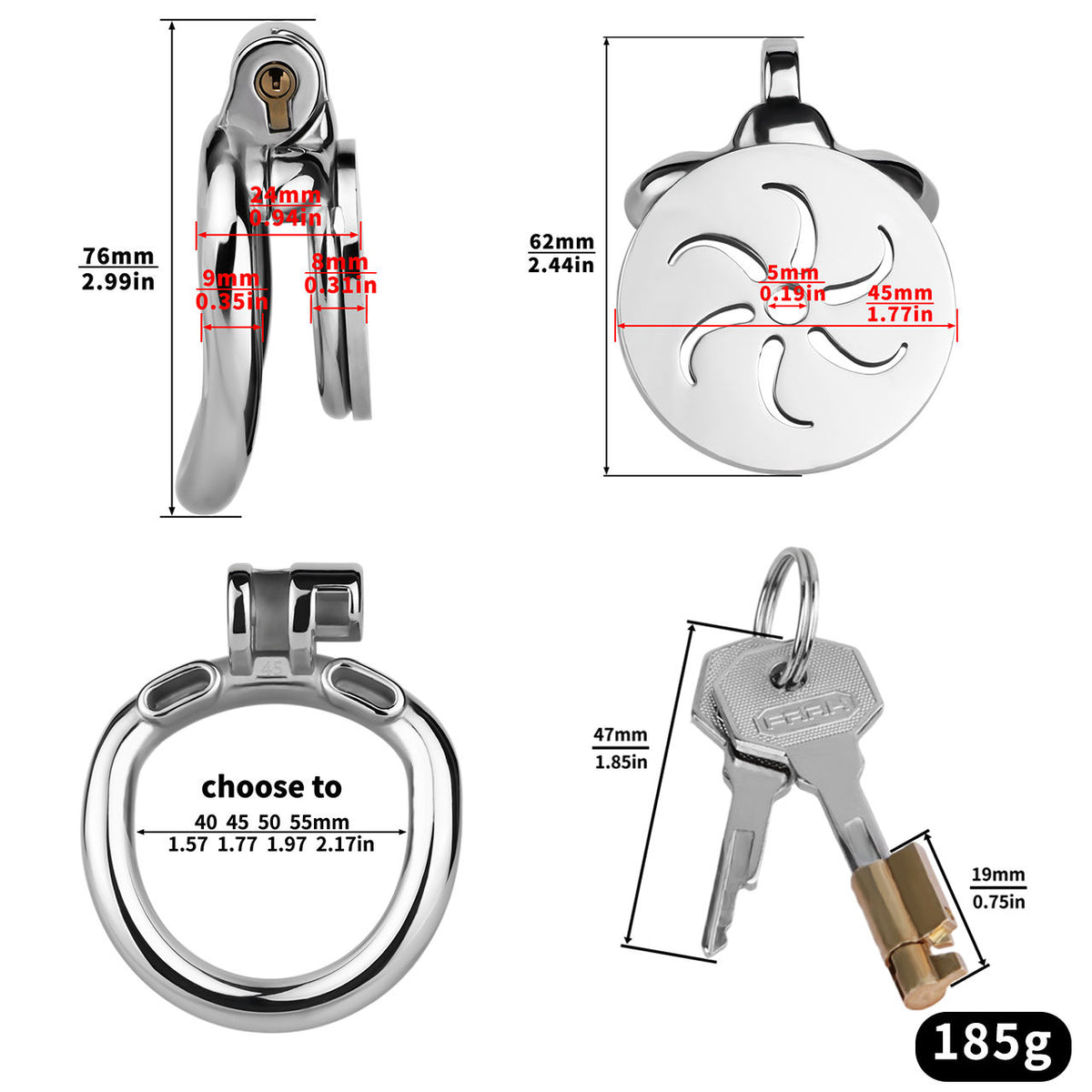 Windfire Stainless Steel Chastity Cage | 4 Ring Sizes | FRRK-308A