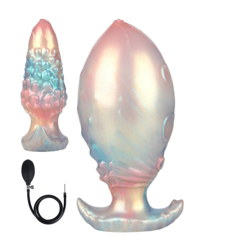 Inflatable Silicone Anal Plug with Hand Pump – Iridescent Rainbow Butt Plug, Adjustable Expansion, Body-Safe Silicone, T-Bar Base, Anal Training Toy
