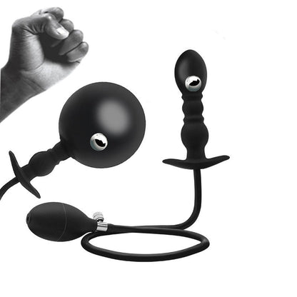 Inflatable Weighted Anal Plug – Platinum Liquid Silicone Beginner Butt Plug with Free-Rolling Stainless Steel Beads & Adjustable Air Pump