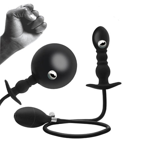 Inflatable Weighted Anal Plug – Platinum Liquid Silicone Beginner Butt Plug with Free-Rolling Stainless Steel Beads & Adjustable Air Pump