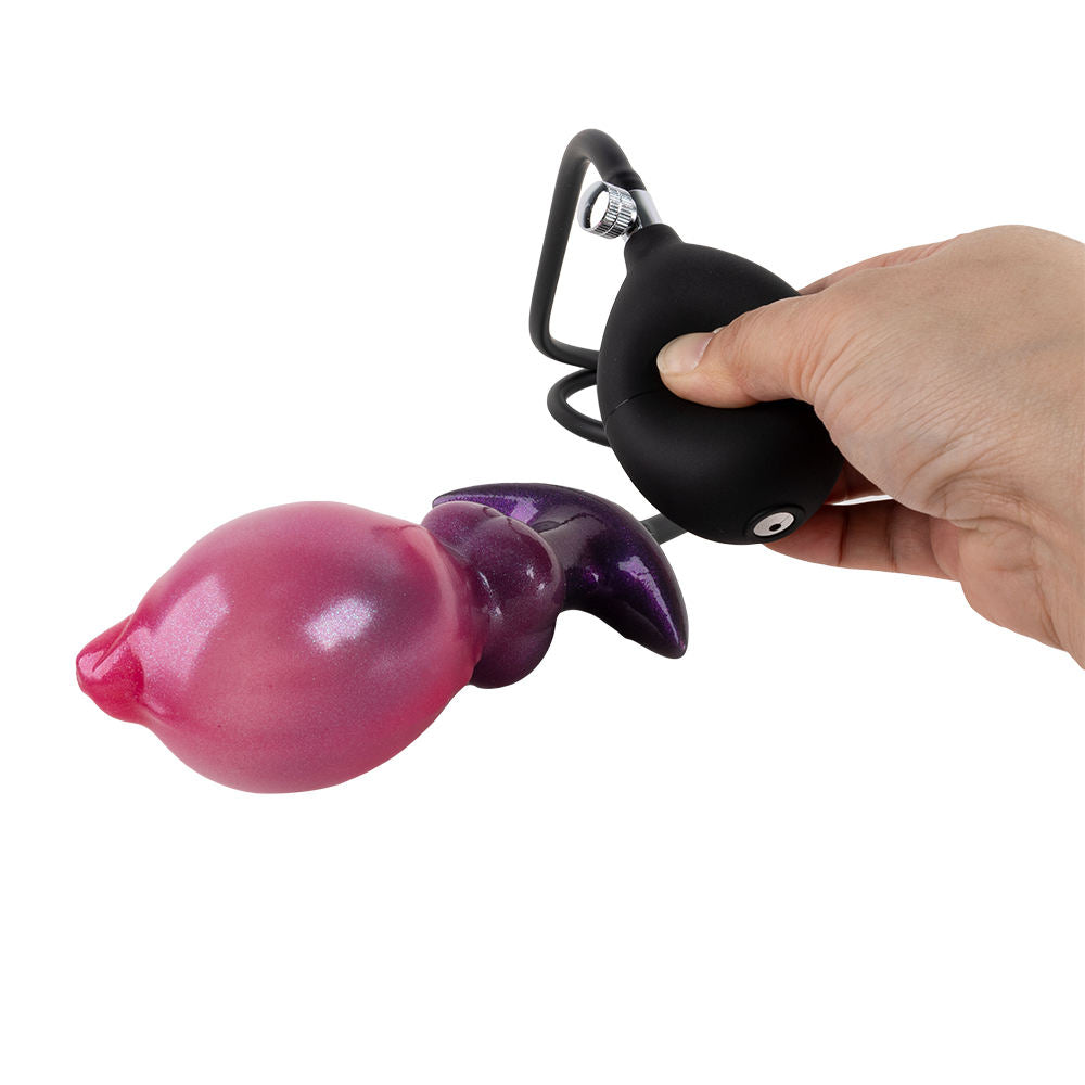 Inflatable Silicone Anal Plug with Hand Pump – Pink Aurora Rainbow Expandable Butt Plug, Adjustable Body-Safe Silicone Anal Training Toy with T-Bar Base