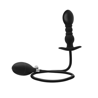 Inflatable Weighted Anal Plug – Platinum Liquid Silicone Beginner Butt Plug with Free-Rolling Stainless Steel Beads & Adjustable Air Pump