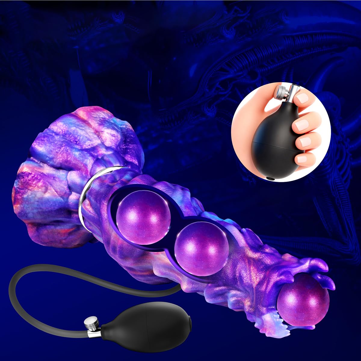 Alien Shape Silicone Anal Plug with Inflatable Air Pump Pressure Egg