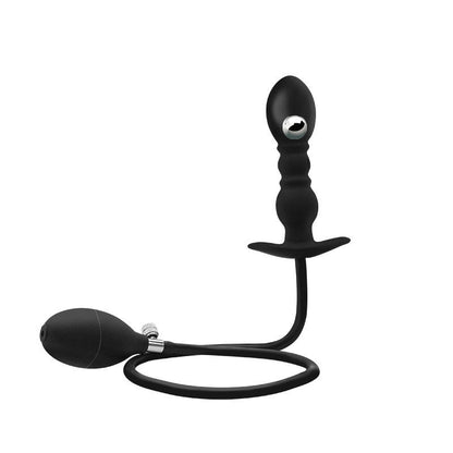 Inflatable Weighted Anal Plug – Platinum Liquid Silicone Beginner Butt Plug with Free-Rolling Stainless Steel Beads & Adjustable Air Pump