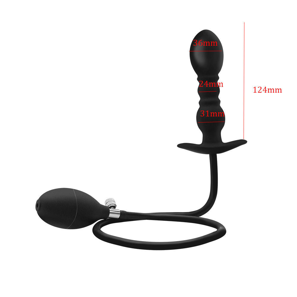 Inflatable Weighted Anal Plug – Platinum Liquid Silicone Beginner Butt Plug with Free-Rolling Stainless Steel Beads & Adjustable Air Pump
