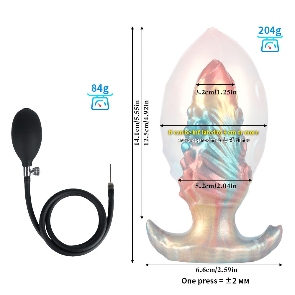 Inflatable Silicone Anal Plug with Hand Pump – Iridescent Rainbow Butt Plug, Adjustable Expansion, Body-Safe Silicone, T-Bar Base, Anal Training Toy