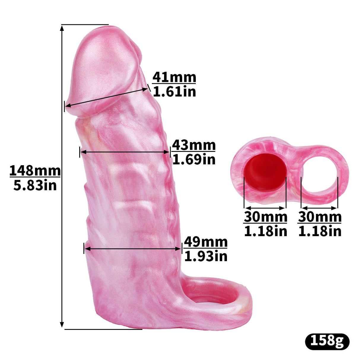 Silicone Penis Extension Sleeve 148mm – Realistic Male Enhancement with Textured Grip & Dual Ring Fit